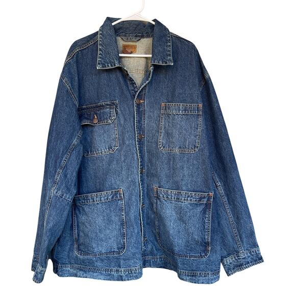 Schmidt Workwear Denim Jacket Mens 2XL Blue Chore Utility 4 Pocket Button Up - Picture 1 of 8